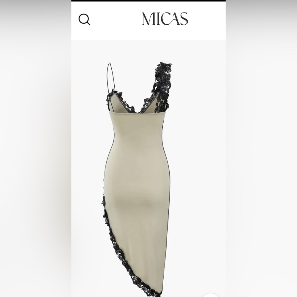 Black and Cream Asymmetrical Lace Dress